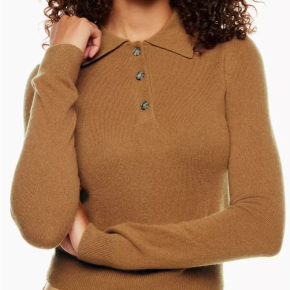 Aritzia 100% Cashmere Brown Polo Sweater Womens Size Medium Chestnut Knit Boho M